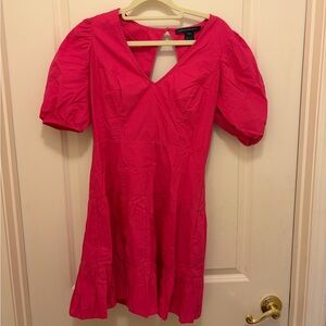 French Connection Bright Pink Puff-Sleeve V-Neck Dress